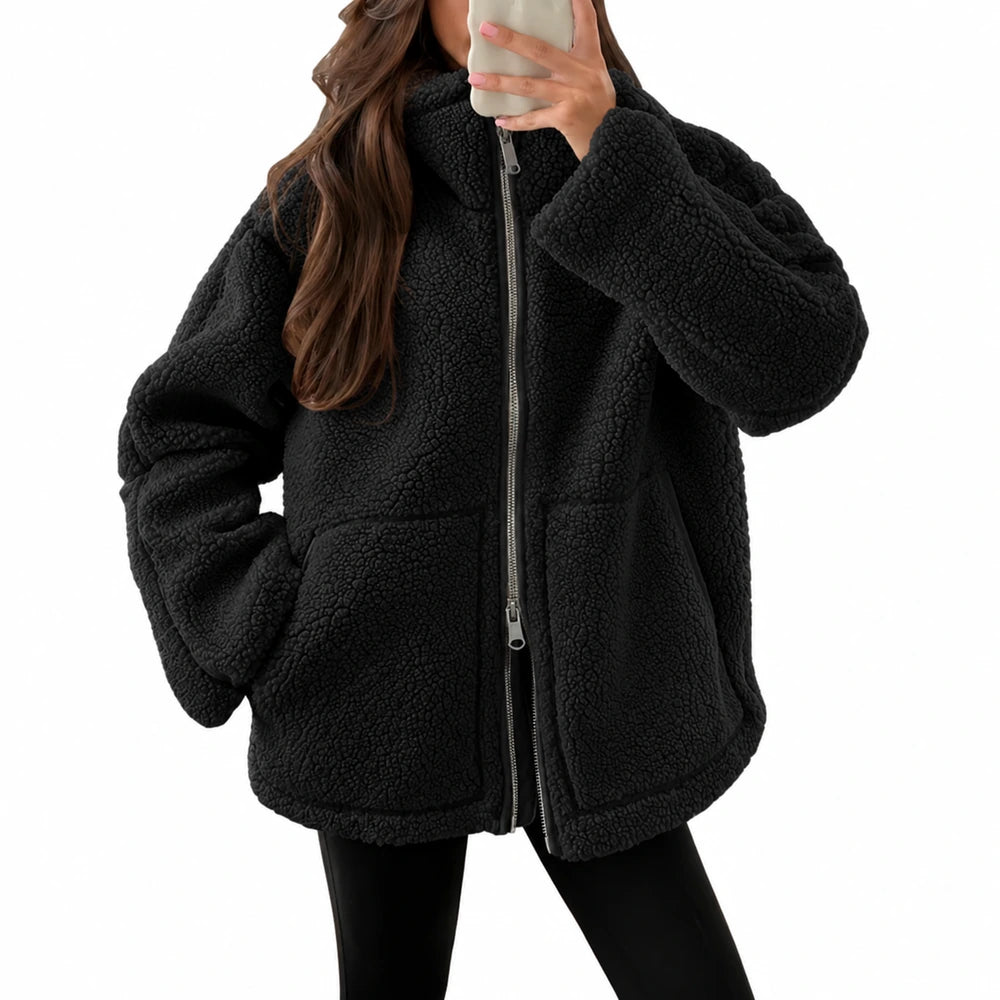 Teddy zip jacket, black