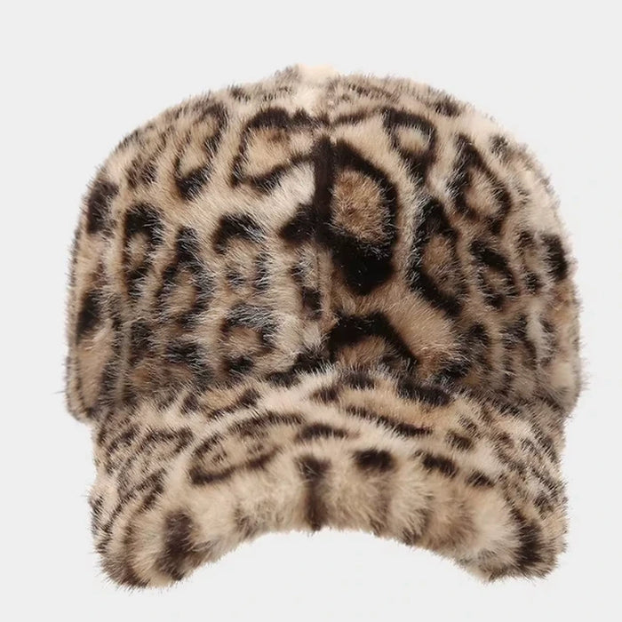 Plush leopard baseball cap, beige leopard