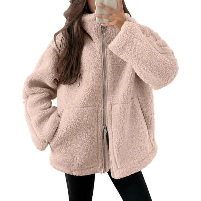 Teddy zip jacket, blush