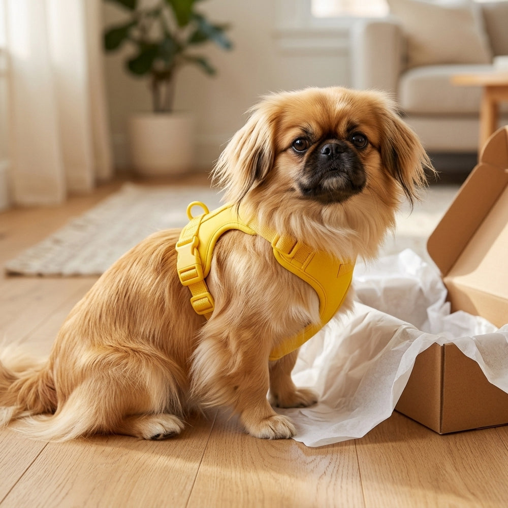 Pekingese wearing the Comfort Fit harness (30 day guarantee)